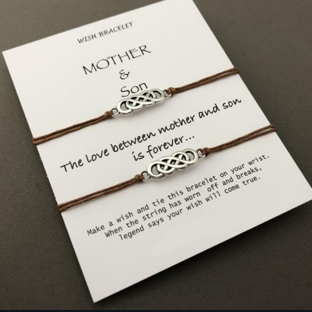 🖤🖤BACK IN STOCK🖤🖤Very Nice Mother and Son Double Infinity Bracelets in BLACK - Picture 1 of 12